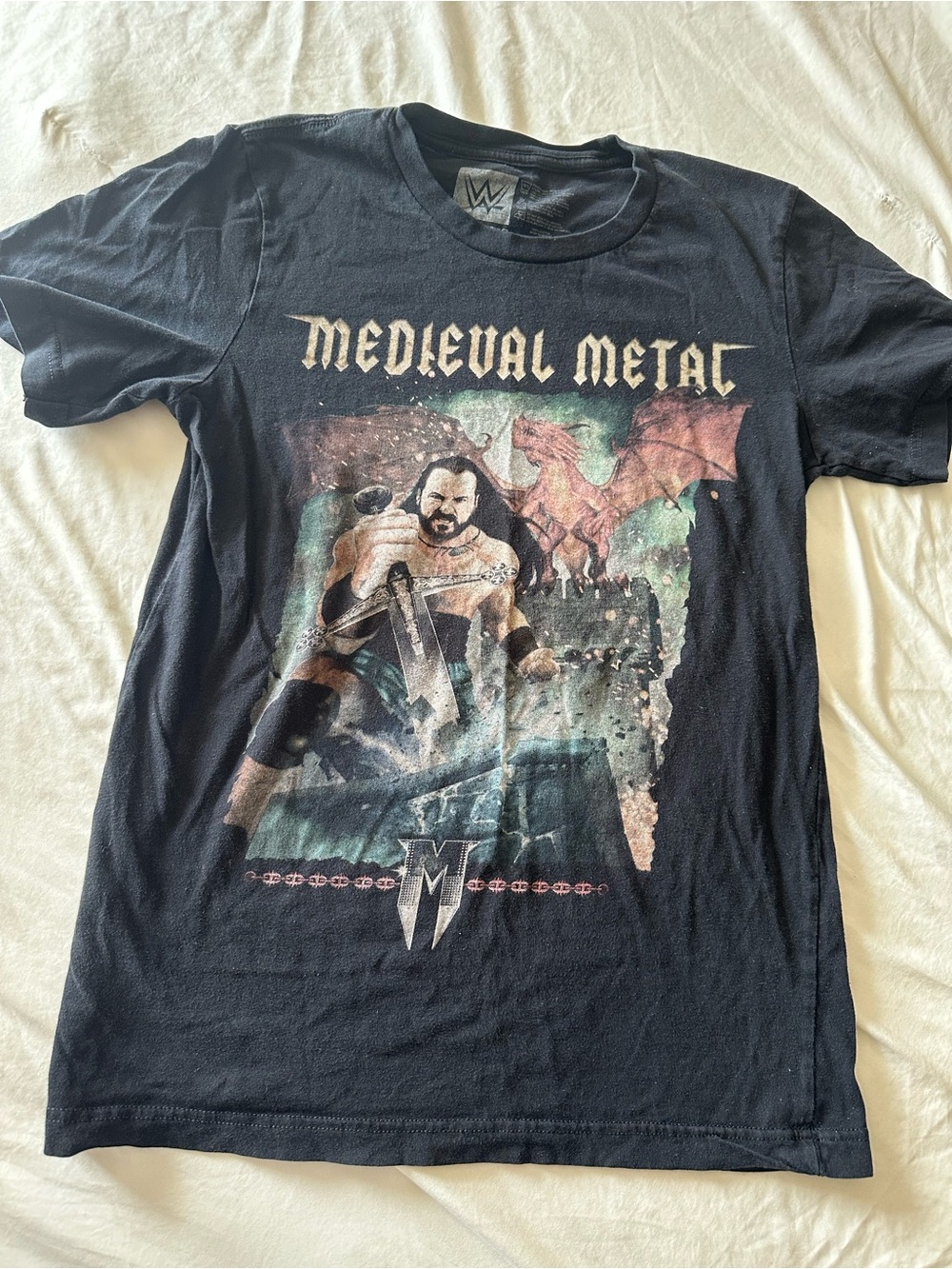 WWE Drew McIntyre Medieval Metal Black Graphic T-Shirt Size S